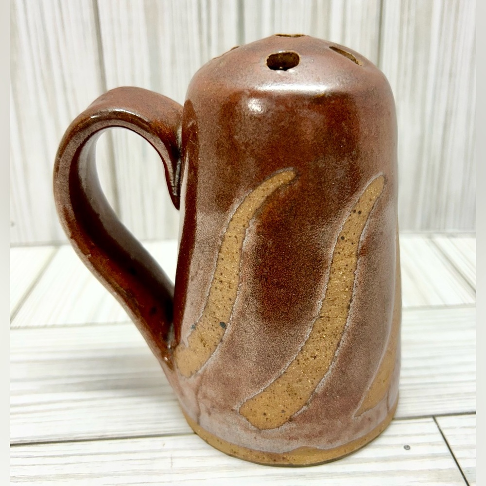 Signed Studio Art Pottery Parmesan Cheese Shaker Stowe Durango Brown Glaze
